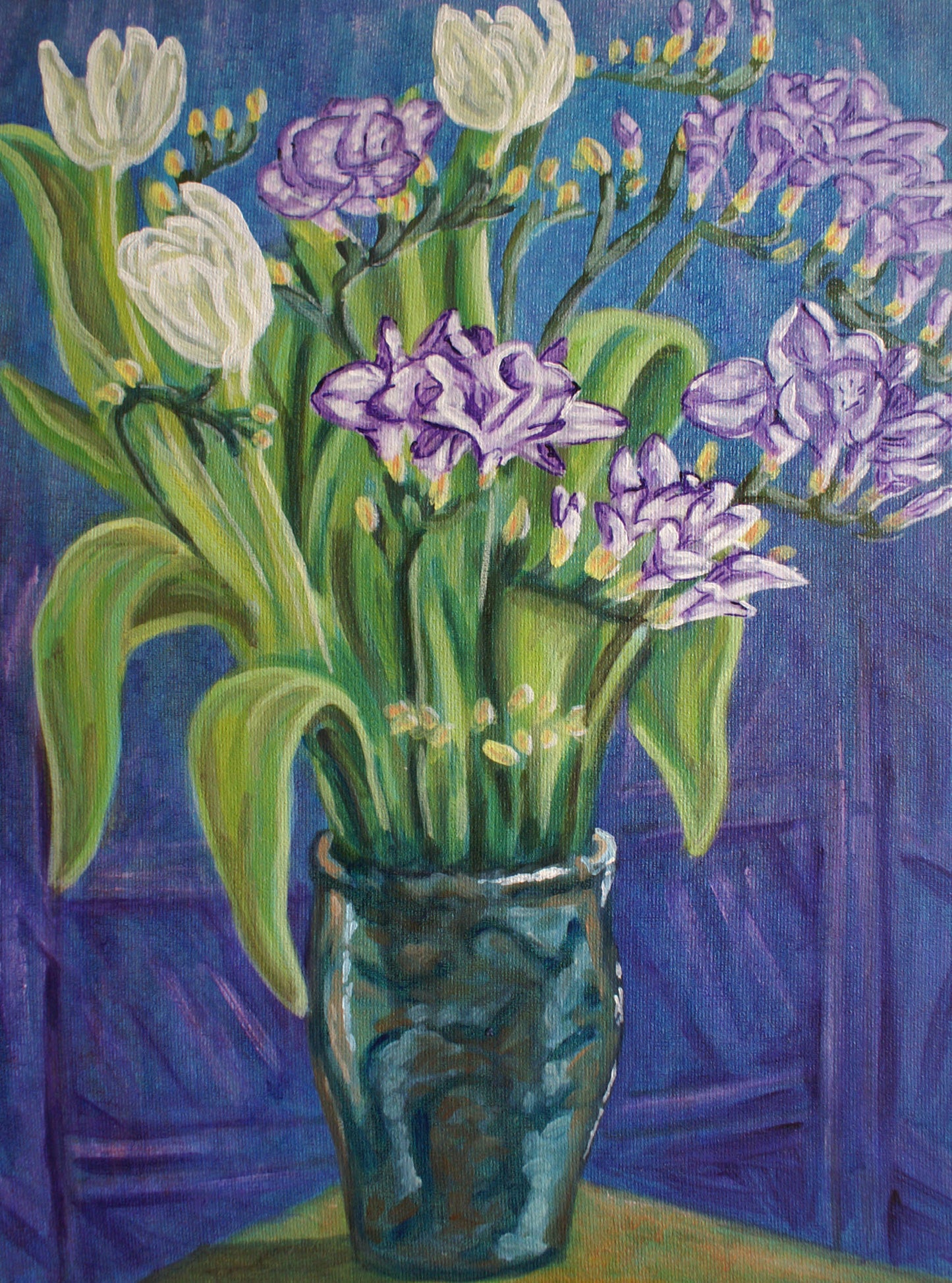 White Tulips With Freesias